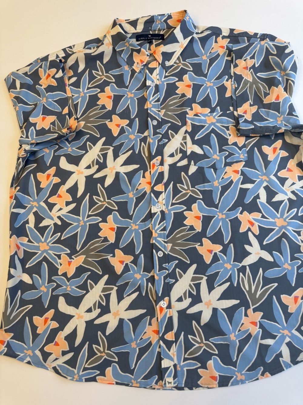 Simply Southern Floral Button-Down in Navy, Light Blue & Peach Size XXL